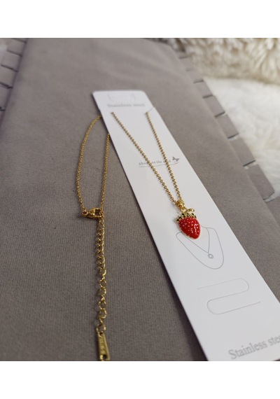 Beren Aksesuar Stainless Steel Çilek Çelik Kolye Gold