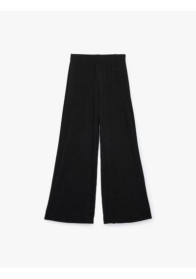 Koton Normal Bel Straight Fit Geniş Paça Kumaş Pantolon Siyah 7wak40130ek