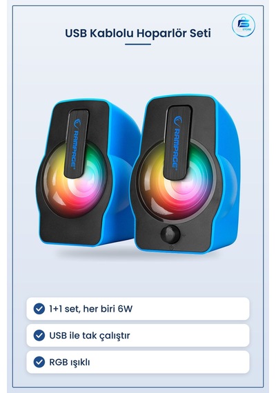 Kablolu Hoparlör Seti 1+1 6w Usb Rgb Işıklı Multimedya Bilgisayar