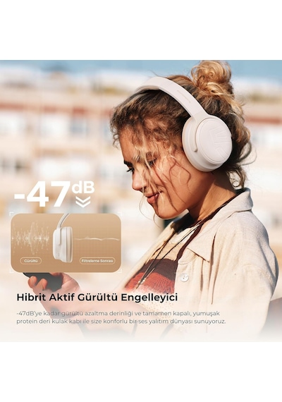 Space Pro Hi-res Ldac Bluetooth 5.4 Tws Kablosuz Kulak Üstü Kulaklık Bej