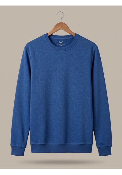 Maccali Erkek Saks Selanik Bisiklet Yaka Sweatshirt Saks Mavi