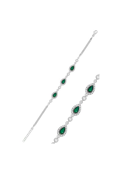 Damla Model Zümrüt Taşlı Gümüş Bileklik Rodyumlu 925 Ayar St059 Gümüş