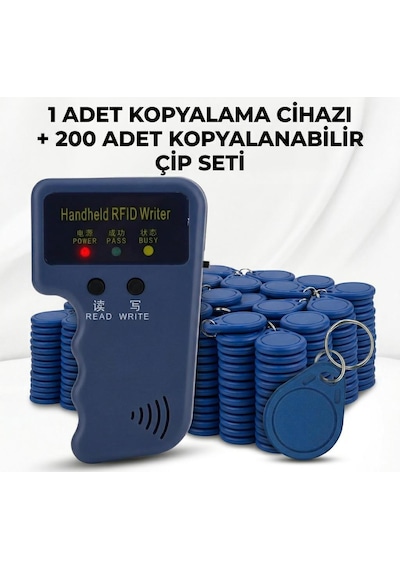 Marelli Kopyalanabilen 125 Khz Mavi Çip Keyfob, Anahtarlık 200 Adet + Kart Çip Kopyalama Cihazı