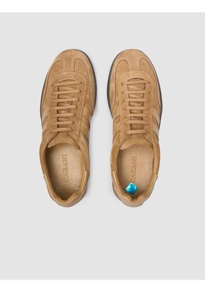 %100 Hakiki Deri Taba Süet Bağcıklı Kadın Sneaker Taba