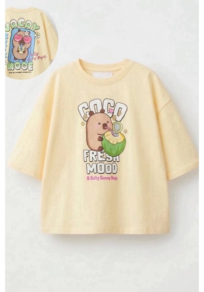 West Sky Kız Çocuk Capybara Baskılı T-shirt Çok Renkli
