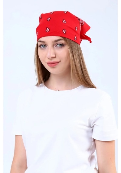 Herşey Nota Etnik Desen Fular Pamuklu Unisex Kırmızı 1718 Çok Renkli