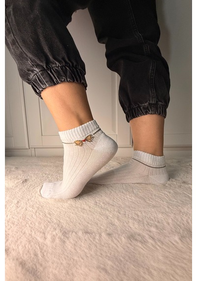 Ozzy Socks 3 Çift Kadın Taş Detaylı Dikişsiz & Takviyeli Patik Çorap Altın