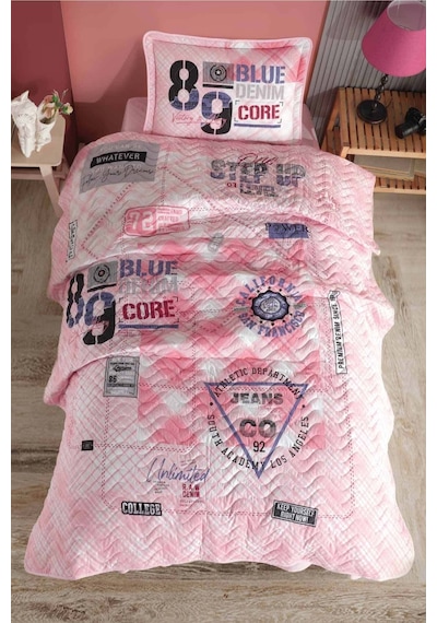 Clasy Ranforce Tek Kişilik Yatak Örtüsü Seti Denim V1 Pembe