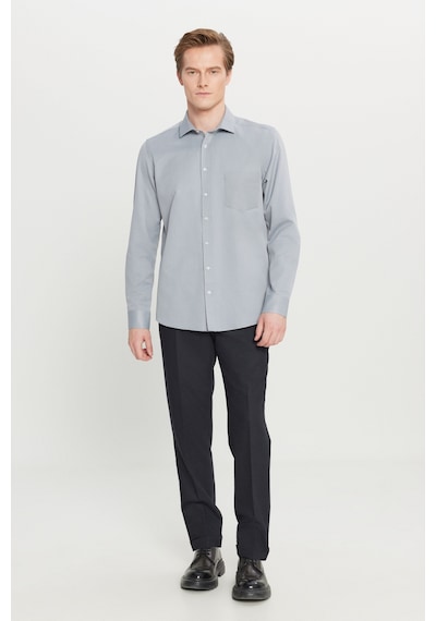 AC&Co / Altınyıldız Classics Erkek Grı Pamuklu Tailored Slim Fit Dar Kesim Klasik Yaka Armürlü Cepli Gömlek Gri