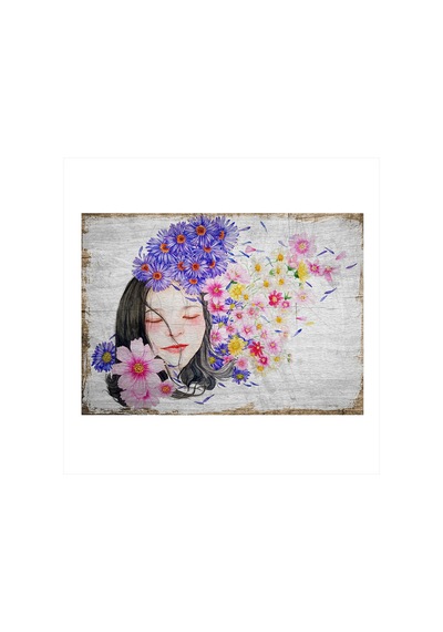 Bedeko Çiçekli Kız Tasarım Ahşap Tablo 50 Cm X 70 Cm