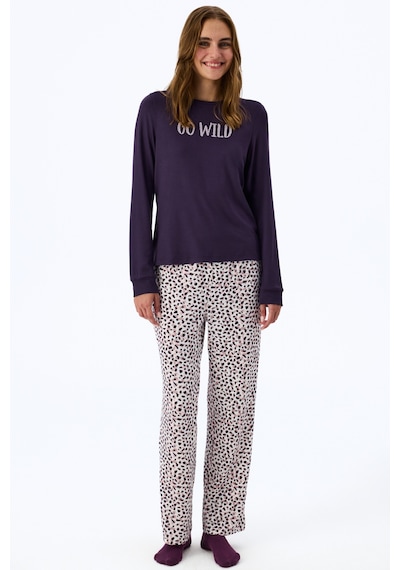 Penti Mor Midnight Mood Slogan Desenli Uzun Kollu Tişört Pijama Üstü Pr81
