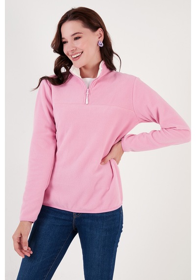 Lela  Slim Fit Yumuşak Dokulu Anti-Pilling Tüylenme Yapmayan Yarım Fermuarlı Bayan Polar 5907000 Şeker Pembe