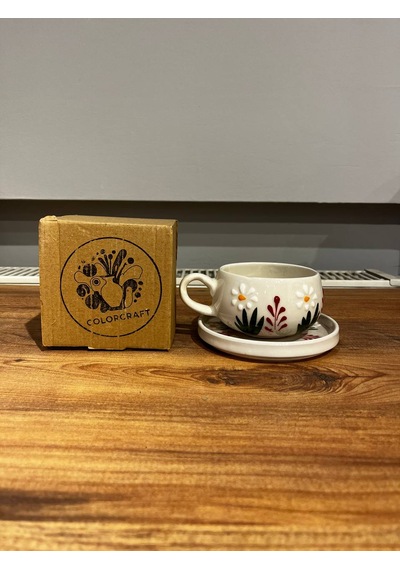 Papatya Kırmızı Seramik Kupa, Mug, Double Türk Kahvesi Filtre Kah