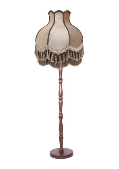Vizon Kadife Başlık Koyu Vizon Süsleme Ahşap Ayaklı Lambader Vintage Prime Model 170x45cm