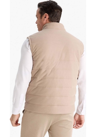 Defacto Slim Fit Dar Kesim Dik Yaka Astarlı Fermuarlı Cepli Mevsimlik Baharlık Yelek D7536AX25AU Bej
