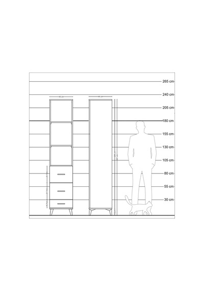 Hyperion Dolap 3 Raflı 3 Çekmeceli 44x44x221 Çam-antrasit Çam