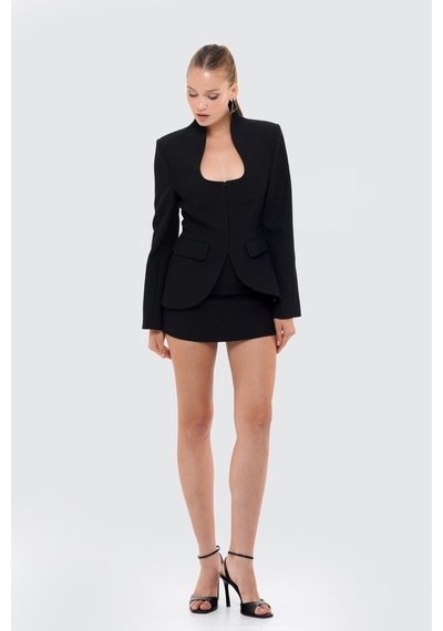 Thalure Kadın Siyah Dik Yakalı Fit Blazer