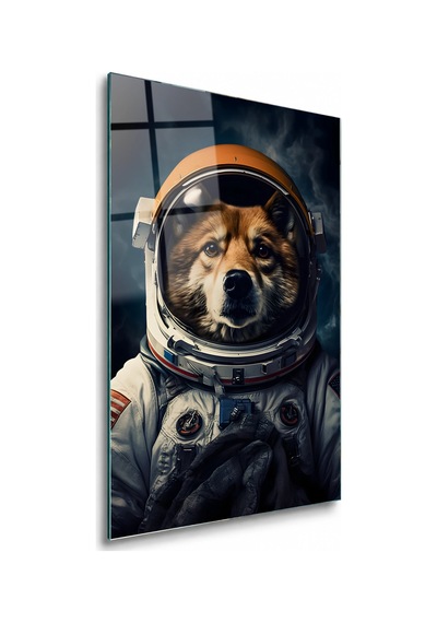Astronot Giysili Köpek Çerçevesiz Cam Tablo