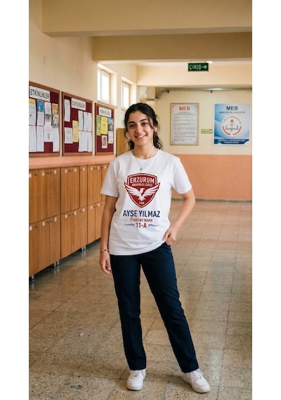 Hediye Okullara Özel Logolu Baskılı Öğrenci Tişörtü Toptan T-shirt 10'lu Paket Kendin Tasarla Kuruma/kişiye Özel Beyaz