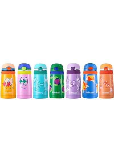 Shamobo Çelik Pipetli Çocuk Matarası 350Ml 2051 Mor