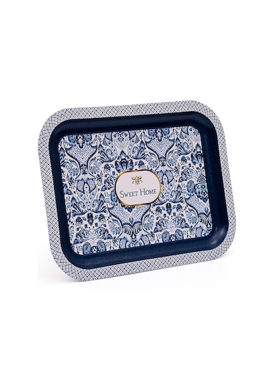 Azulejos Sweet Home Desenli Küçük Klasik Metal Tepsi - 23x30 Cm