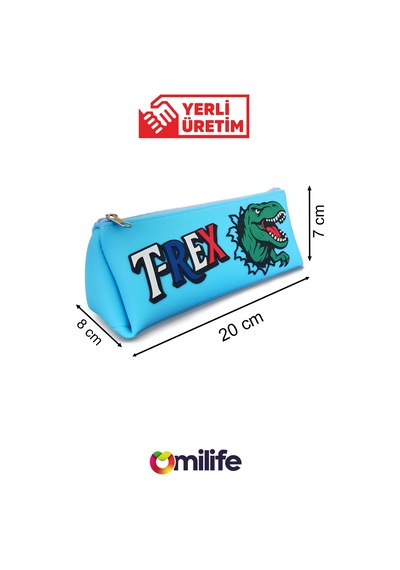 T-rex Tasarımlı Pvc Kalem Kutusu Dayanıklı Silikon Yapı, Çocuklar İçin Şık Ve Kullanışlı Saklama Kutusu, Çevre Dostu Ve Uzun Ömürlü Mavi