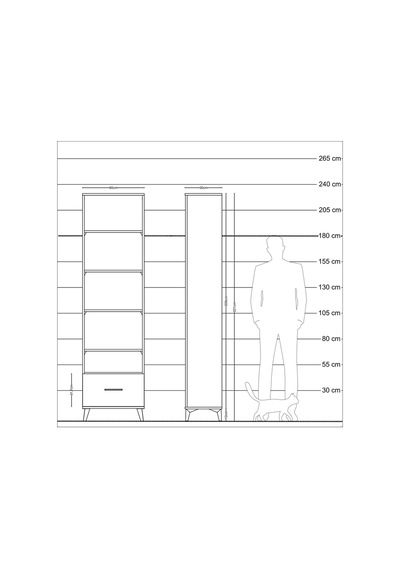 Arges Dolap 5 Raflı Tek Çekmeceli 60x30x221 Çam-antrasit Atlas Çam