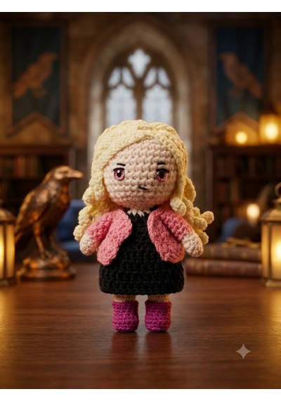 Hayalperest Sihirbaz Kız Amigurumi Örgü Oyuncak - Film Karakteri Hediyelik Figür 11 Cm