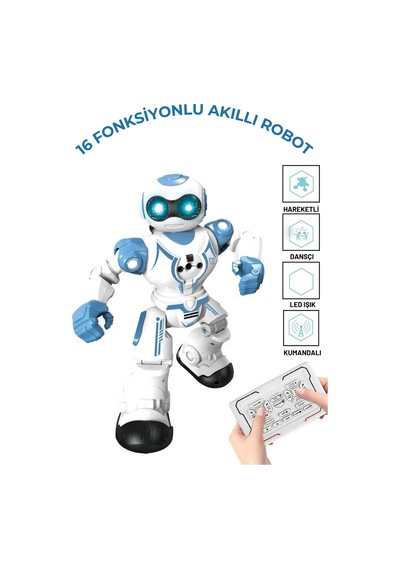 Oyuncak 16 Fonksiyonlu Şarjlı Uzaktan Kumandalı Akıllı Robot Sesli Işıklı Programlama Dans Moonwalk