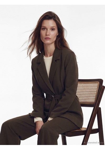 Lcw Modest Kahverengi Beli Kemerli Kadın Blazer Ceket