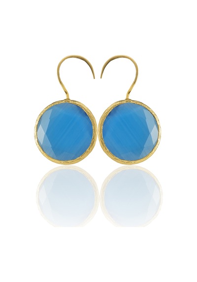 Kadir Jewellery 22 Ayar Altın Kaplama Kadın Taşlı Küpe -el İşçiliği Ve Hipoalerjenik Küpe Koyu Mavi 16116375