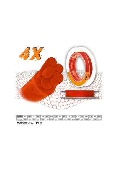 Mercan Premium Pe 4X Örgü İp 150 M Turuncu Makara Misina