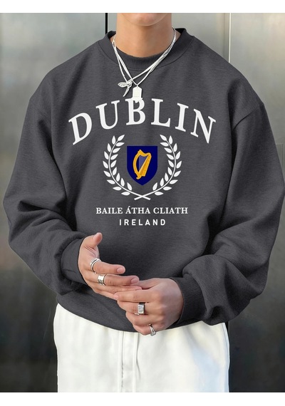 Startmore Tarzsokak Dublin İrlanda Mektup Desen Sonbahar Erkekler Kazak Moda Bisiklet Yaka Kazak Hip Hop Giysiler Antrasit