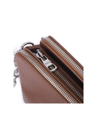Nas Bag Kadın Sade Şık Omuz Ve Çapraz Zincirli Ve Uzun Çift Askılı 20x15 Cm Taba Lopez