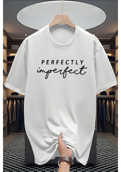 Pamuklu Perfectly Baskılı Oversize T-shirt Beyaz