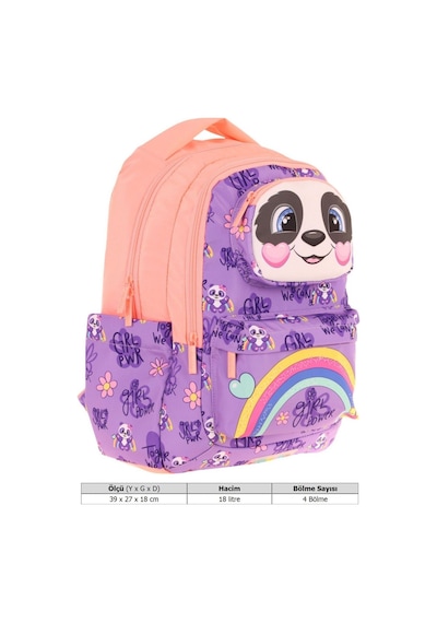 Kaukko Toys Kız Çocuk 3d Panda Şekilli İlkokul Ve Günlük Sırt Çantası - Mor Somon - L5233 Mor