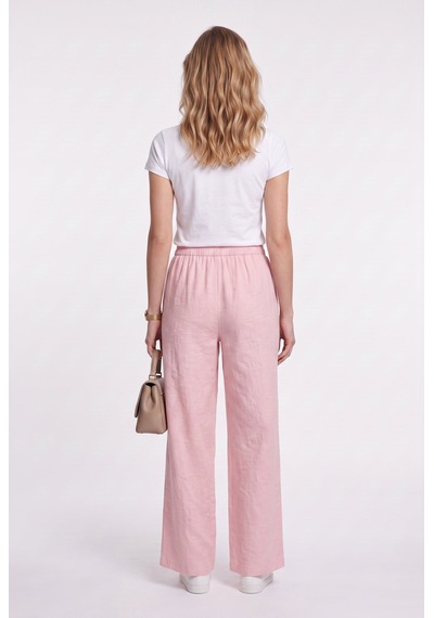 Ayhan Kadın Keten Karışımlı Geniş Paça Beli Bağcıklı Crop Pantolon 26ykrb71537 Pembe