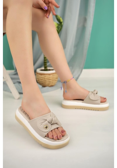 Nesil Shoes Dvm 650 Bej Beyaz Masaj Tabanlı Kadın Terlik-Bej Beyaz Bej - Beyaz