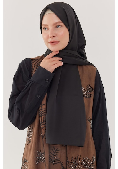 Mirsoy Scarf Kum Saten Şal - Siyah Siyah