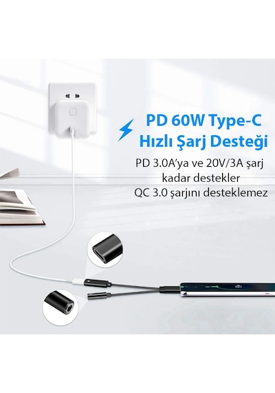 Ally Apple Uyumlu iPhone 15 Type-c Şarj + 3.5mm Kulaklık 2in1 Çevirici A
