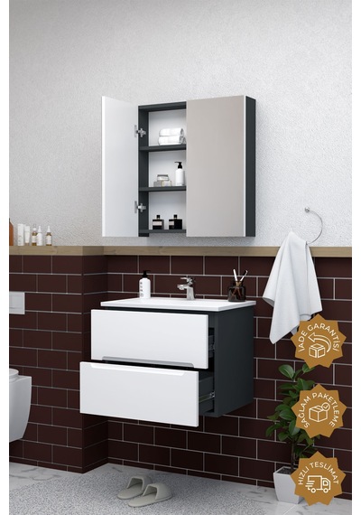 Teta Home Kopenhag 65 Cm Mdf Gövde Membran Kapak Banyo Dolabı Seti Antrasit - Beyaz Teta Home Kopenhag 65 Cm Mdf Gövde Membran Kapak Banyo Dolabı Seti Antrasit - Beyaz