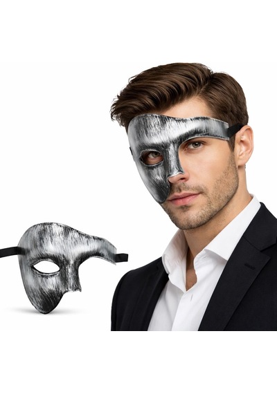Antik Eskitme Gümüş Erkek Yarım Maske - Phantom & Balo Maskesi Diğer