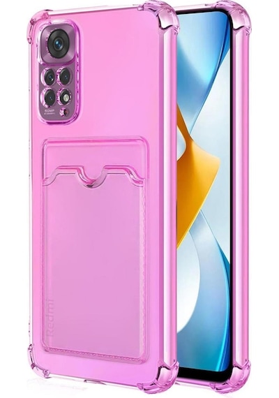 Redmi Note 11 Pro Kılıf Darbe Emici Köşe Korumalı Kartlıklı Cüzdanlı Silikon Kapak Pembe