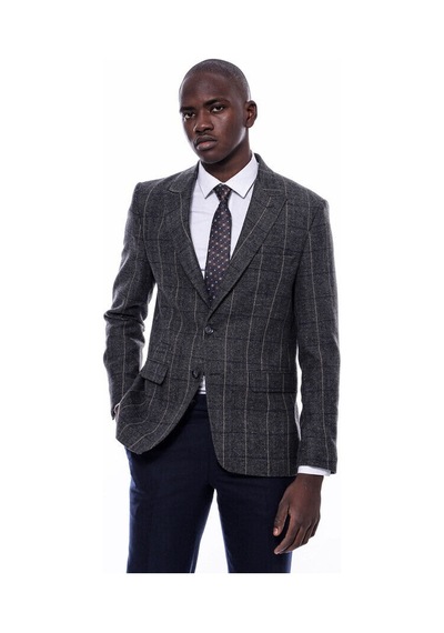 Wessi Ekose Sivri Yaka Slim Fit Füme Erkek Ceket - Wessi Füme