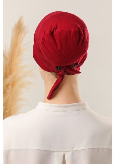 Melodi Scarf Bağlamalı Dikişsiz Çapraz Bone Bordo Bordo