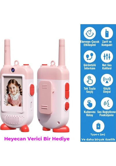 Çok Fonksiyonlu Görüntülü Çocuk Telsizi Walkie Talkie İnterkom İkili Paket