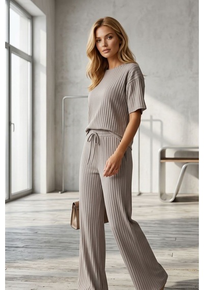 Fit Women Fitilli Kısa Kollu Takım 4457 Gri