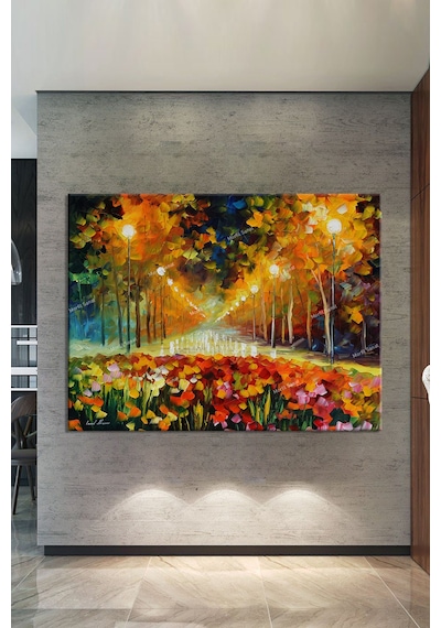 Çiçekli Bahçe ve Gece Yağlıboya Görünümlü Kanvas tablo 120 x 80