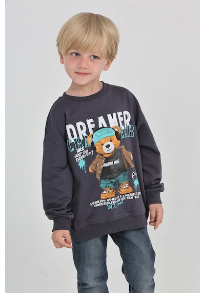Toontoy Kids Toontoy Erkek Çocuk Dreamer Ayı Baskılı Sweatshirt Füme