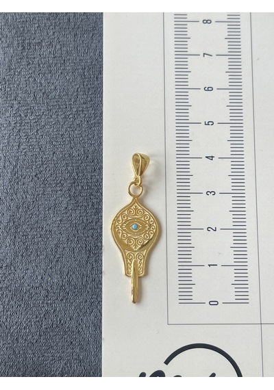 925 Ayar Gümüş El İşlemesi Firuze Taşlı Anahtar Şans Gümüş Kolye 45cm Kırmızı